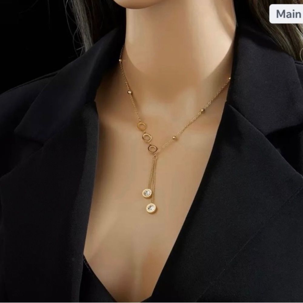 #400 LUX BOUTIQUE Gold Double Drop Necklace